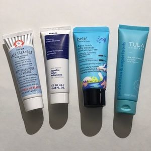 Face Cleanser set of 4 deluxe samples Tula Belif Korres First Aid Beauty NEW!